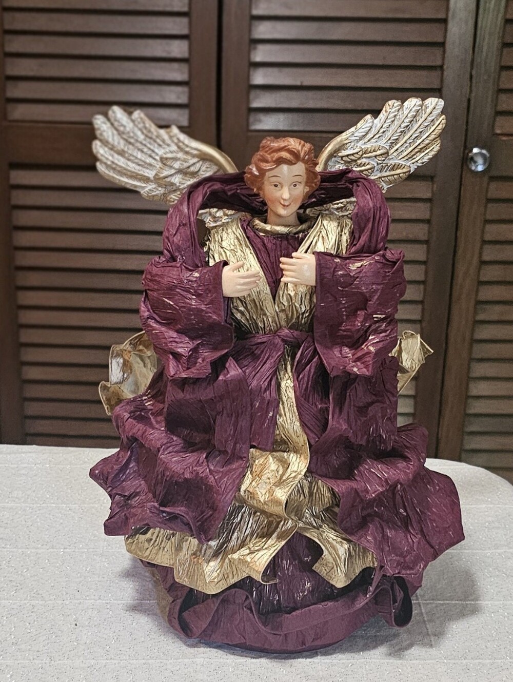 Vintage Christmas Angel Tree Topper / Centerpiece with Burgundy & Gold Elegant